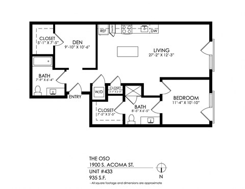 A black and white image of a floor plan for a living space.